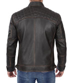 Men's Distressed Brown Cafe Racer Leather Jacket