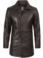 Winchester Men's Distressed Dark Brown Leather Car Coat
