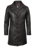 Men's Real Leather 3 4 Length Dark Brown Car Coat