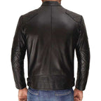 Men’s Black Quilted Shoulder Cafe Racer Leather Jacket