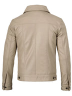 Men's Beige Real Trucker Leather Jacket