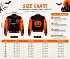 Women’s Halloween "Trick or Treat" Pumpkin Varsity Jacket – Wool Body with PU Leather Sleeves