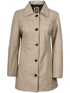Kandis Women's Biege Real Leather Car Coat