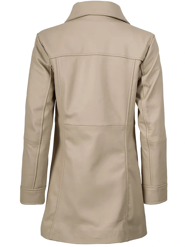 Kandis Women's Biege Real Leather Car Coat