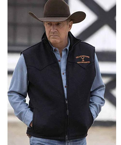 Kevin Costner Yellowstone Dutton Ranch Black Vest