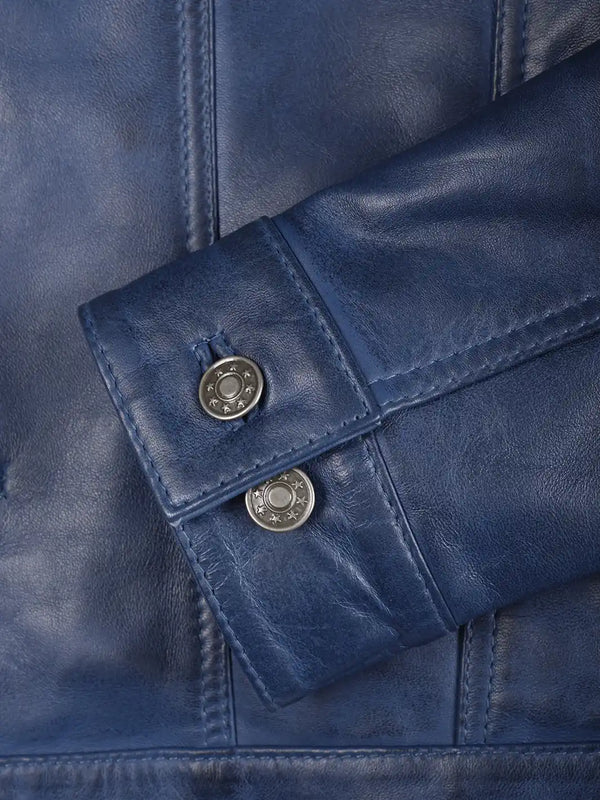 Fernando Men's Blue Real Leather Trucker Jacket
