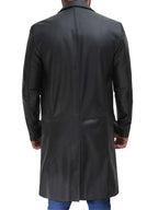 Men's Long Black Real Cowhide Leather Trench Coat