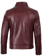 Men's Burgundy Real Leather Trucker Jacket