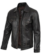 Men's Dark Brown Trucker Leather Jacket