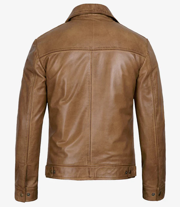 Men's Yellow Wax Vintage Leather Jacket