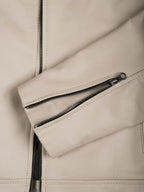 Mens Beige Cafe Racer Style Leather Jacket
