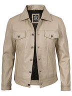 Men's Beige Real Trucker Leather Jacket