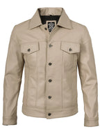 Men's Beige Real Trucker Leather Jacket