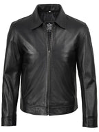 Mens Classic Black Real Leather Jacket