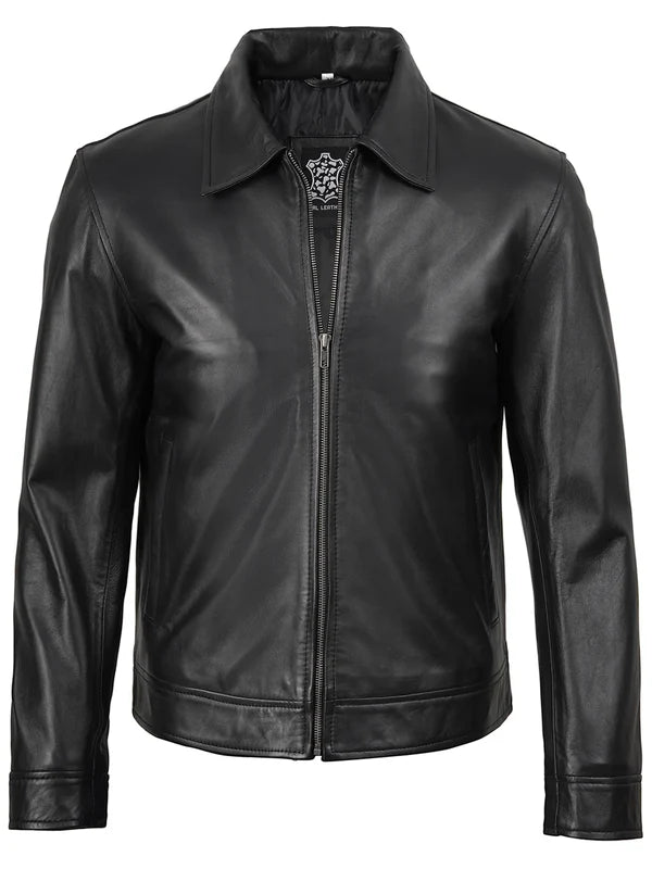 Mens Classic Black Real Leather Jacket