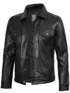 Fernando Mens Black Leather Trucker Jacket