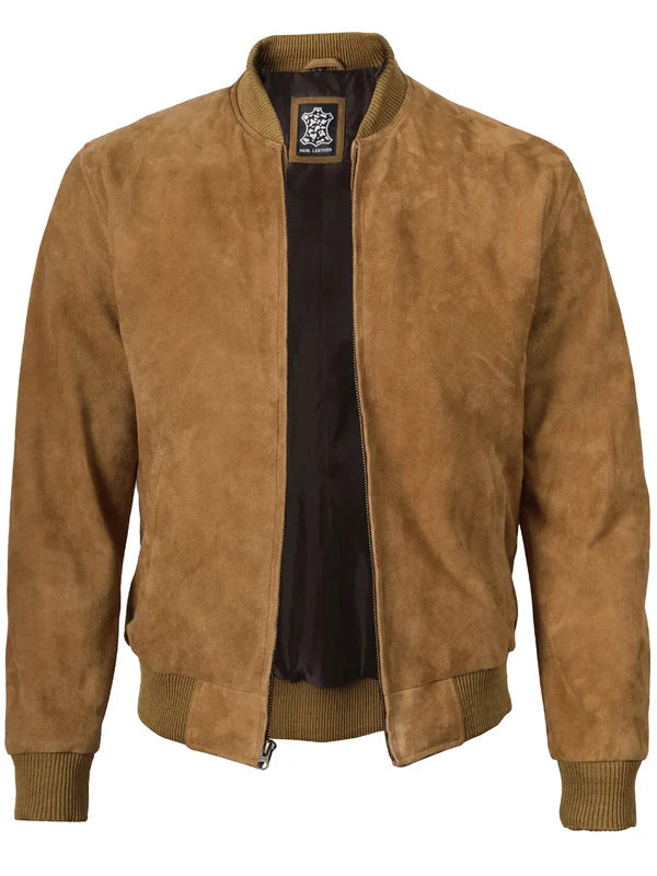 Adamsville Mens Brown Bomber Suede Jacket