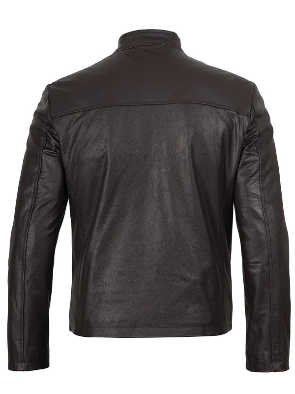 Mens Dark Brown Cowhide Cafe Racer Leather Jacket
