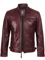 Johnson Burgundy Quilted Biker Style Leather Jacket