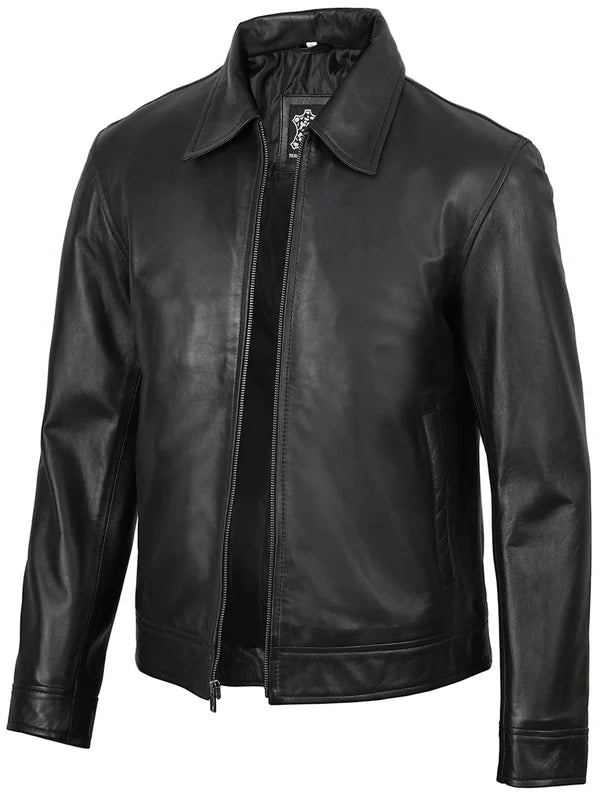 Mens Classic Black Real Leather Jacket