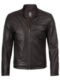 Mens Dark Brown Cowhide Cafe Racer Leather Jacket