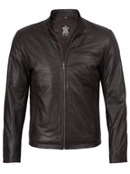 Mens Dark Brown Cowhide Cafe Racer Leather Jacket