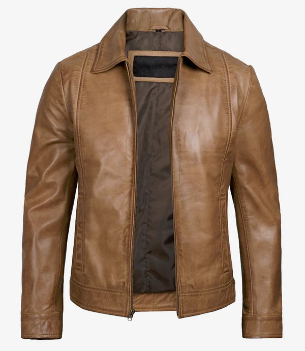 Men's Yellow Wax Vintage Leather Jacket
