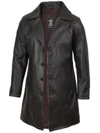 Men's Real Leather 3 4 Length Dark Brown Car Coat