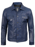 Fernando Men's Blue Real Leather Trucker Jacket