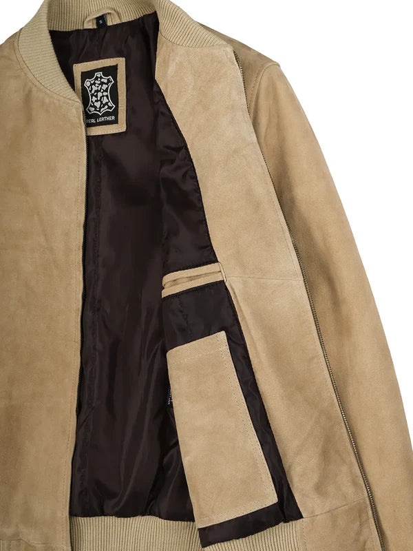 Men's Camel Brown Suede Bomber Jacket