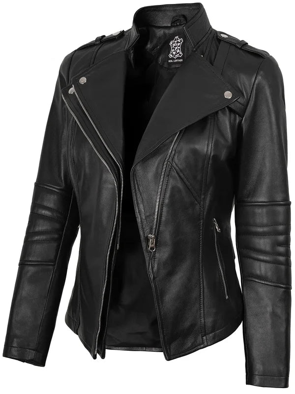 Monica Women's Black Asymmetrical Leather Jacket