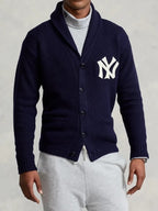Unisex Knit Shawl Collar Button-Up Yankees Cardigan Sweater