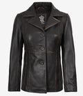 Women's Three Button Distressed Brown Leather Blazer