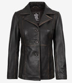 Women's Three Button Distressed Brown Leather Blazer