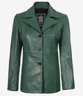 Womens Three Button Green Leather Blazer