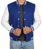 Men's Royal Blue Varsity Jacket with White Sleeves