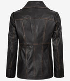 Women's Three Button Distressed Brown Leather Blazer