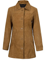 Kandis Womens Brown Suede Car Coat