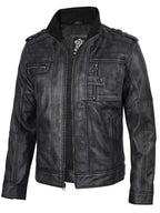 Tavares Mens Distressed Black Leather Biker Jacket