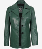 Womens Three Button Green Leather Blazer
