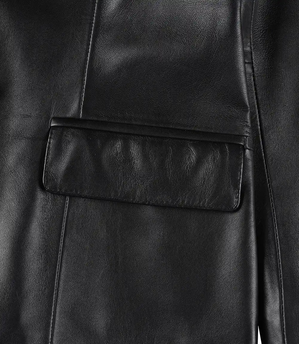 Women's Two Button Black Leather Blazer