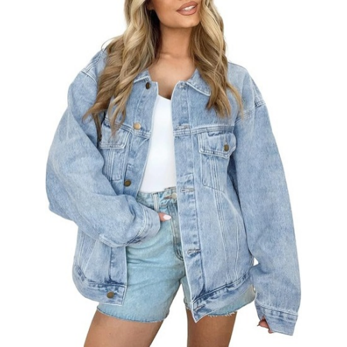 Women's Oversized Denim Jacket - Loose Fit Jean Jacket