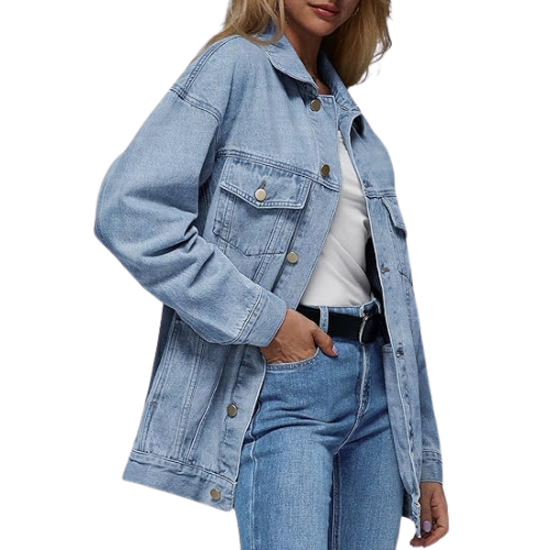 Women's Oversized Denim Jacket - Loose Fit Jean Jacket