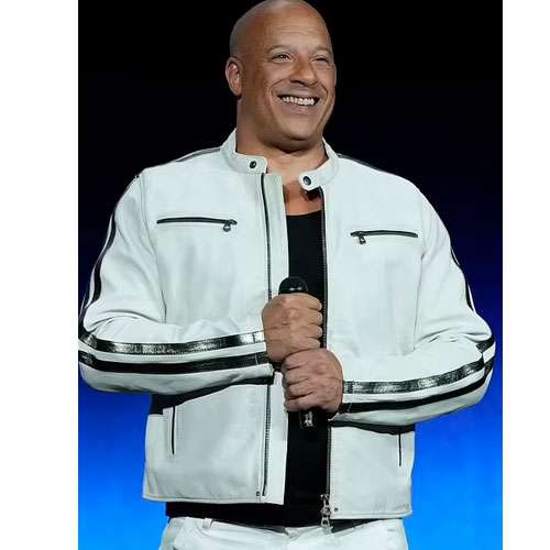 Vin Diesel Style White Cowhide Leather Biker Jacket