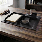 Executive 6-Piece Black Leather Desk Set & Office Organizer Pad
