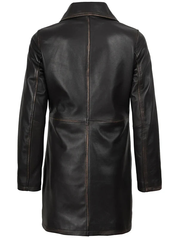 Winchester Women's Distressed Dark Brown Leather Coat