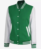 Women's Green and White Letterman Jacket - Baseball Bomber Style