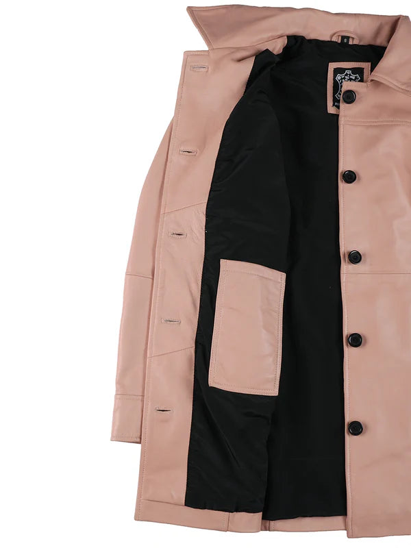 Kandis Women Pink Real Leather Car Coat