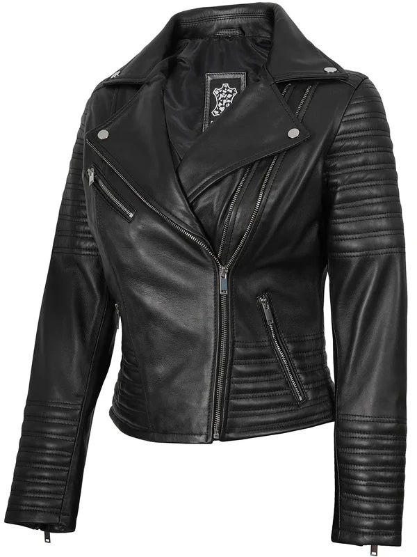Women's Black Asymmetrical Biker Style Leather Jacket