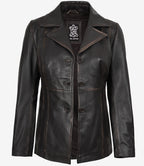 Women's Three Button Distressed Brown Leather Blazer